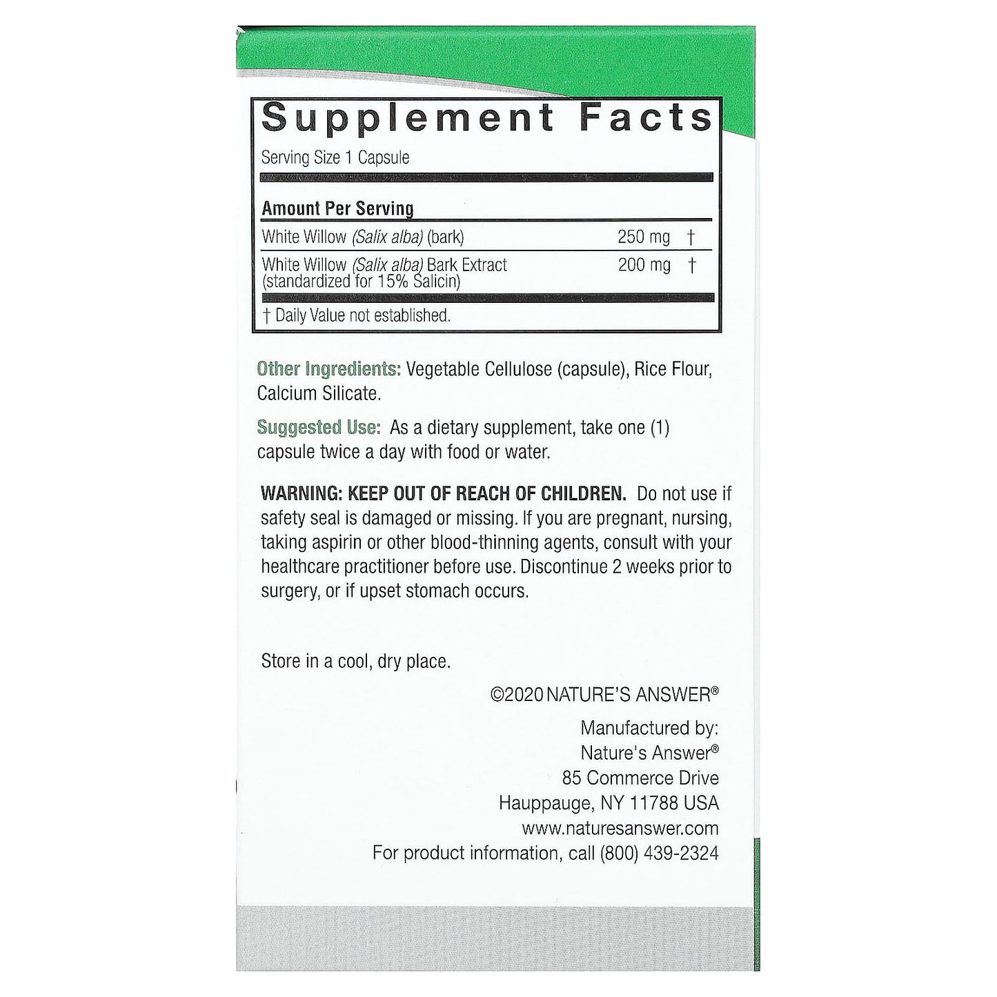 Nature's Answer, White Willow, 450 mg , 60 Vegetarian Capsules - Image 2