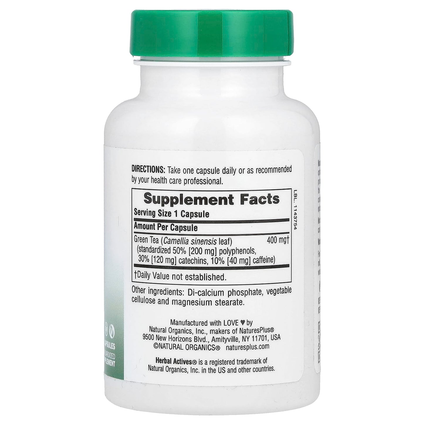 NaturesPlus, Herbal Actives, Green Tea, 400 mg, 60 Capsules - Image 2