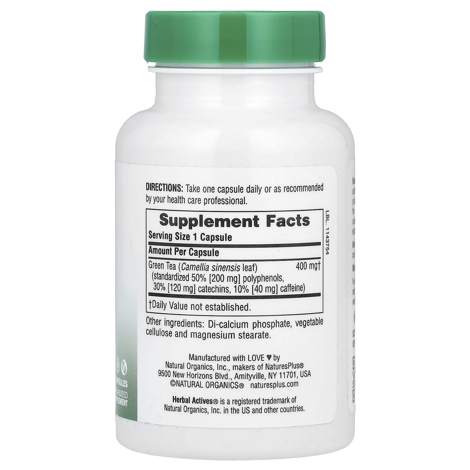 NaturesPlus, Herbal Actives, Green Tea, 400 mg, 60 Capsules - Image 2