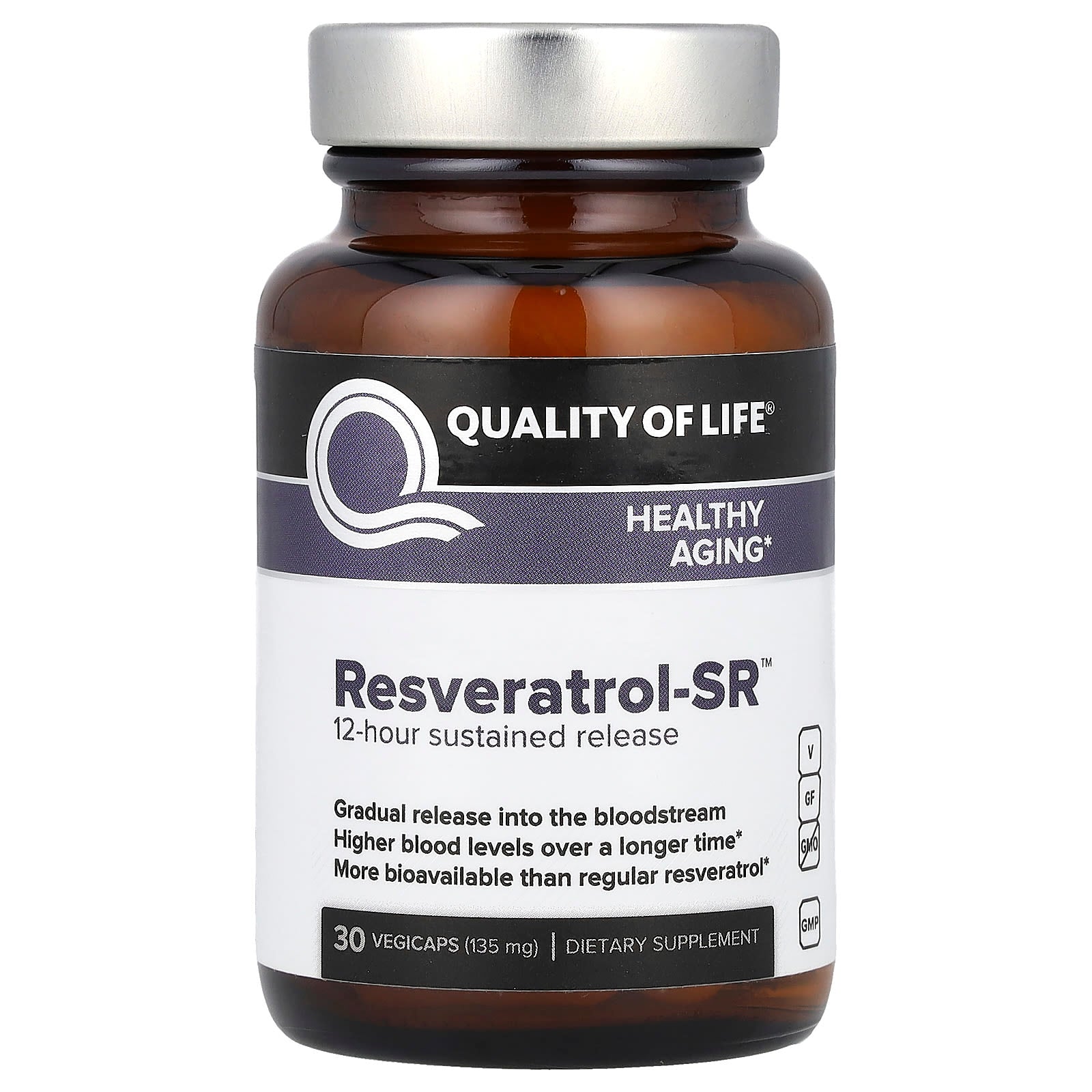 Quality of Life, Resveratrol-SR™, 135 mg , 30 Vegicaps - Image 1