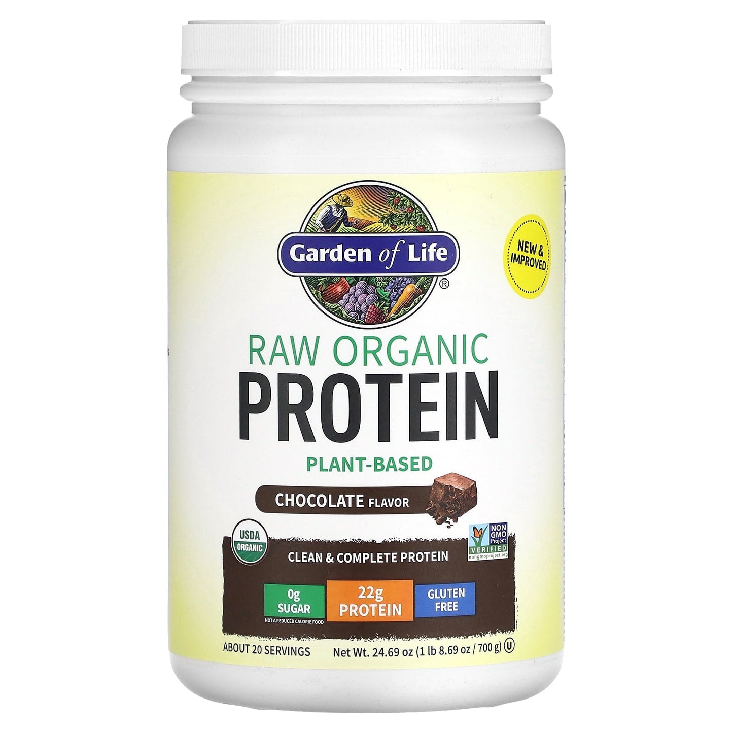 Garden of Life RAW Organic Plant-Based Protein Powder, Chocolate, 24.69 oz - Image 1