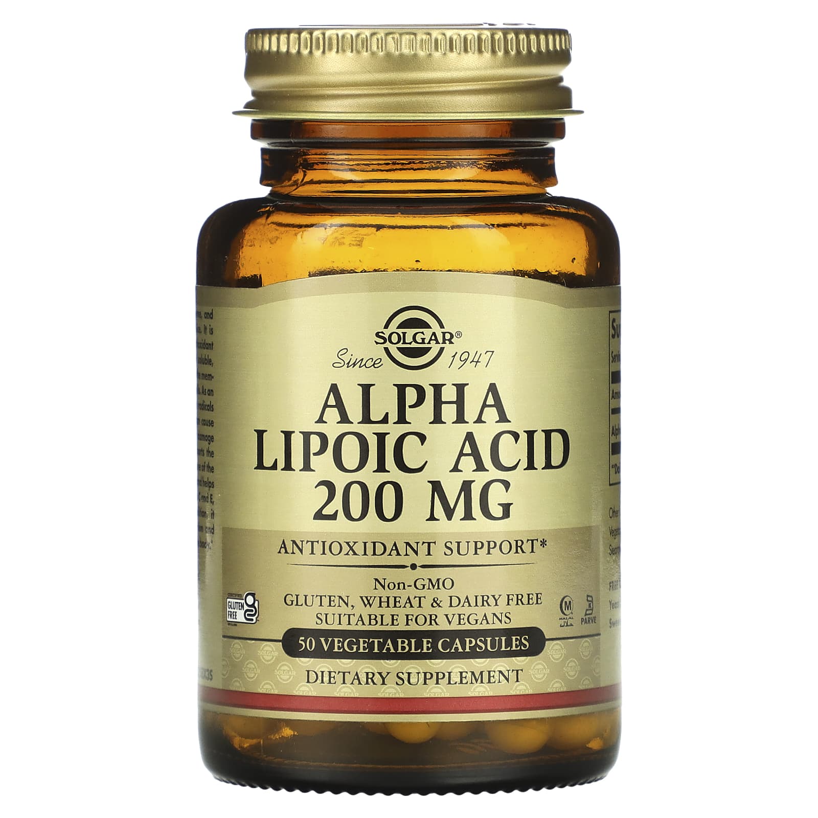 Solgar, Alpha Lipoic Acid, 200 mg, 50 Vegetable Capsules - Image 1