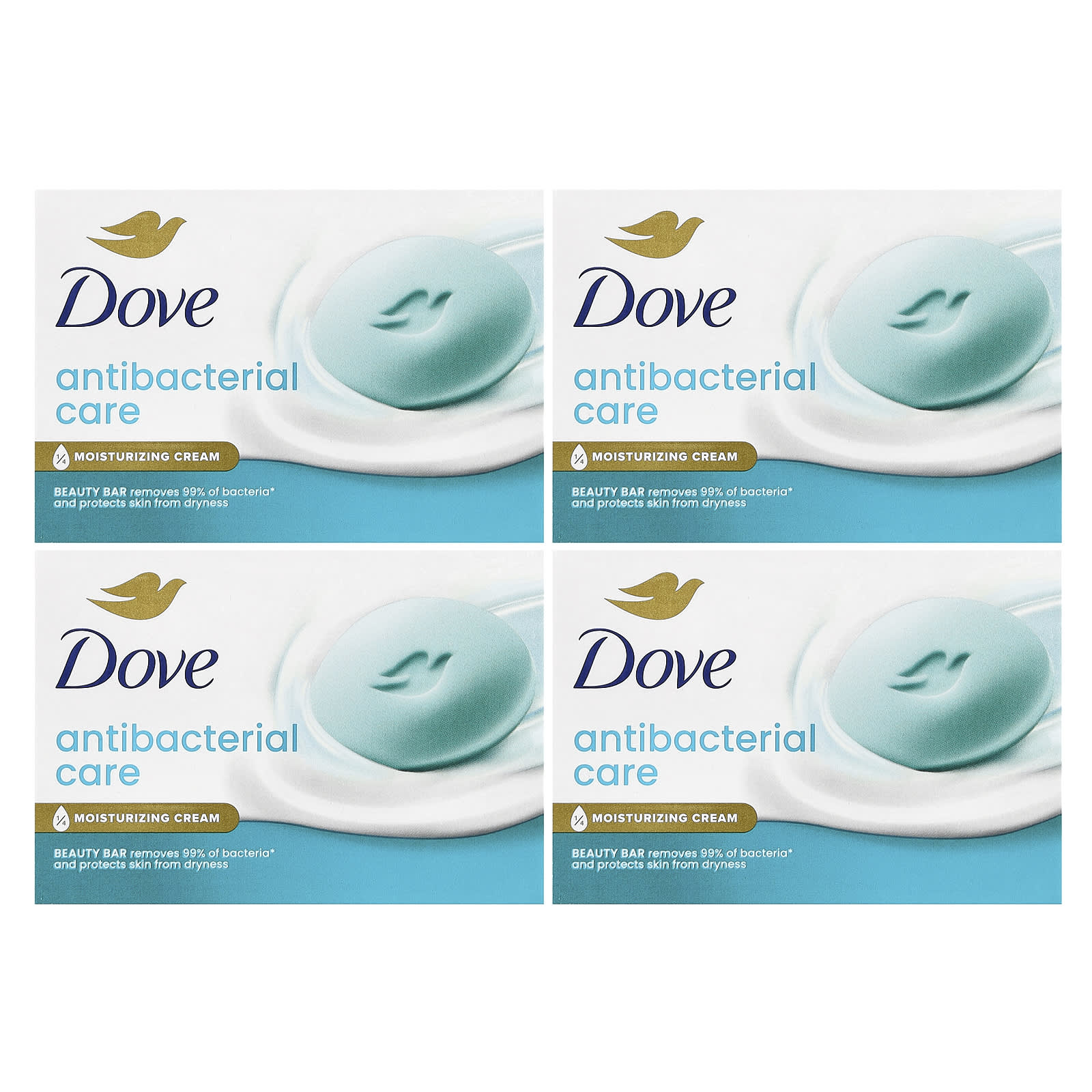 Dove Antibacterial Care Beauty Bar Soap for Soft, Moist Skin (4 Bars, 3.75 oz) - Image 1