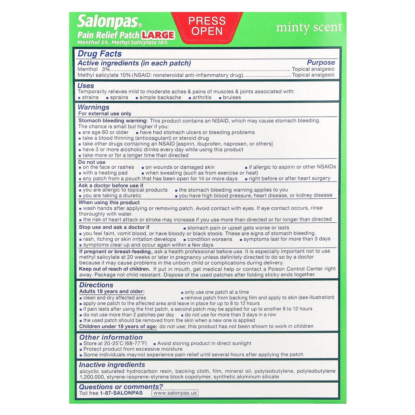 Salonpas, Pain Relief Patch, Large, Minty, 9 Patches - Image 2