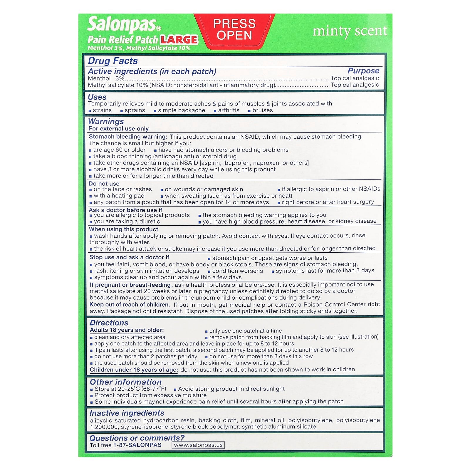 Salonpas, Pain Relief Patch, Large, Minty, 9 Patches - Image 2