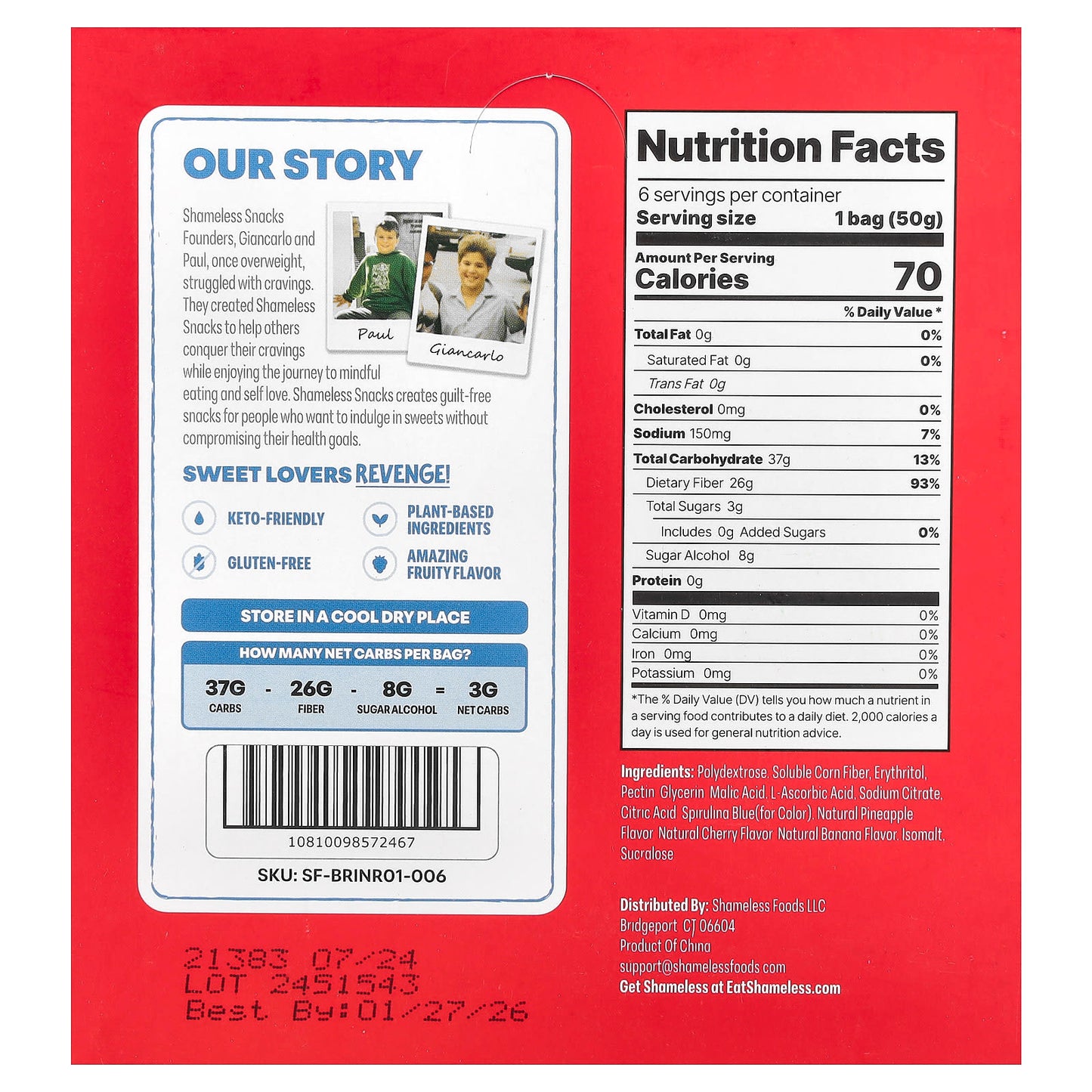 Shameless Snacks, Gummy Candy, Super Sour Blue Raspberry, 6 Bags, 1.8 oz (50 g) Each - Image 2
