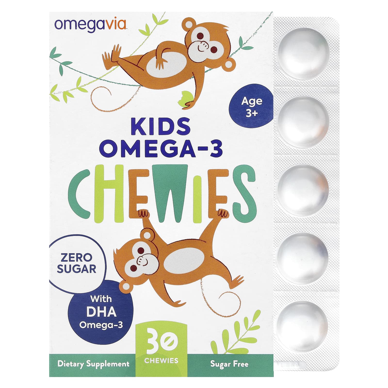 OmegaVia, Kids Omega-3 Chewies, Age 3+, Natural Fruit, 30 Chewies - Image 1