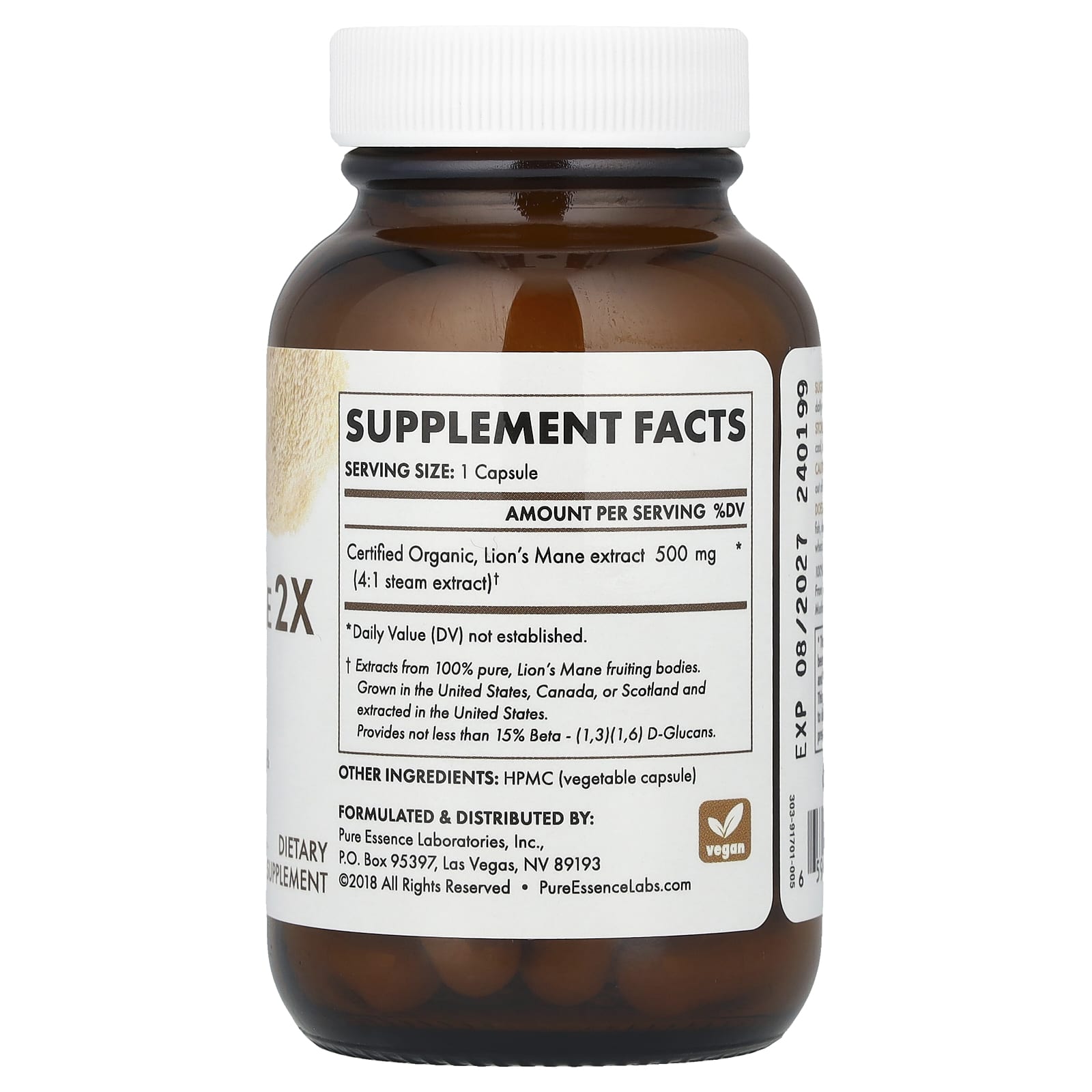 Pure Essence, MyPure™, Lion's Mane 2X, Double Strength, 500 mg, 30 Vegi-Caps - Image 2