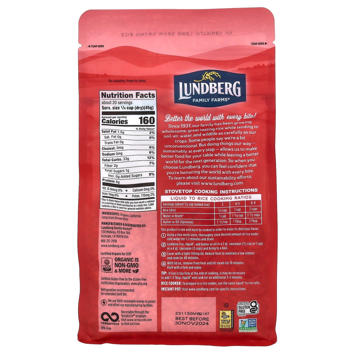 Lundberg, Organic California Brown Basmati Gourmet Rice, 2 lb (907 g) - Image 2