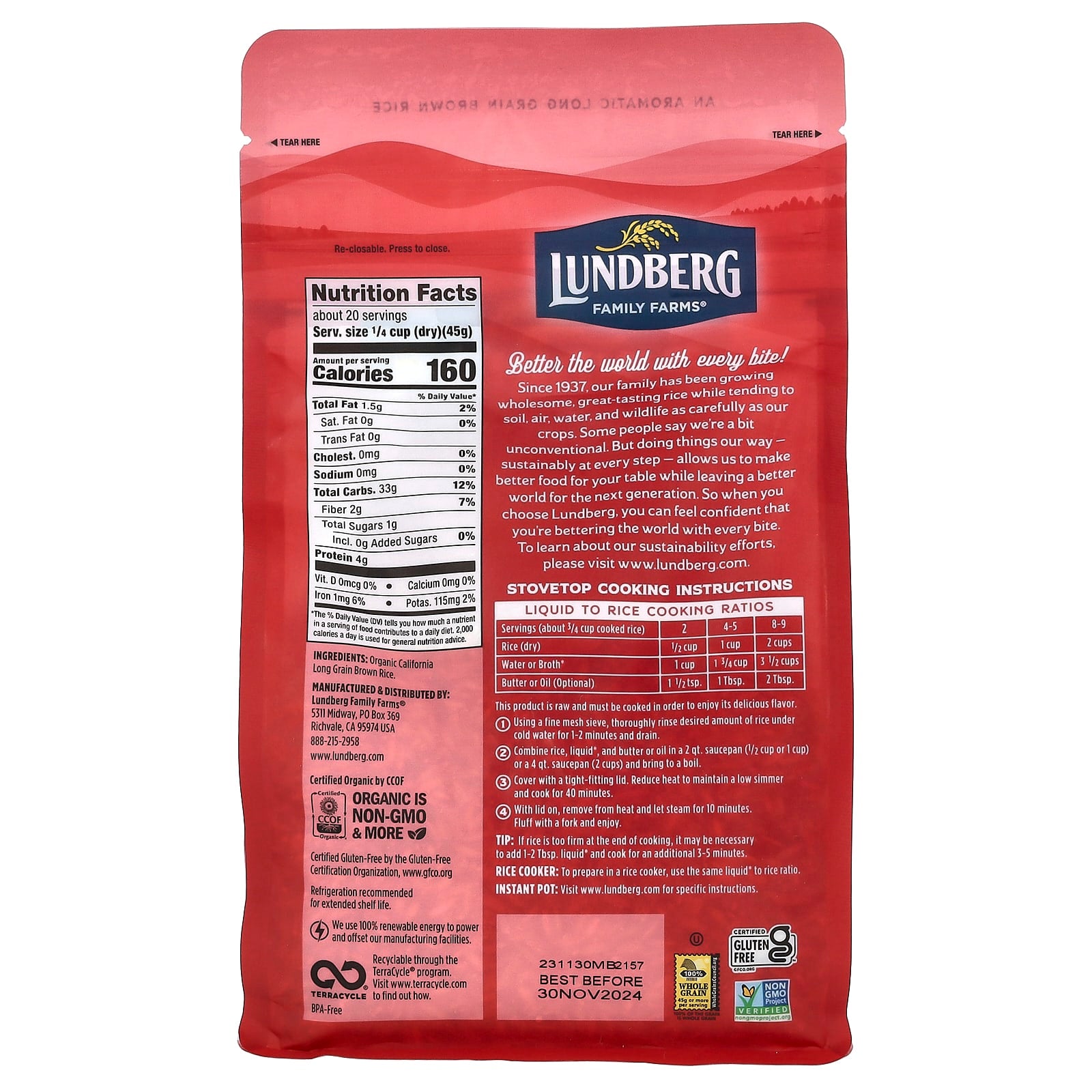 Lundberg, Organic California Brown Basmati Gourmet Rice, 2 lb (907 g) - Image 2