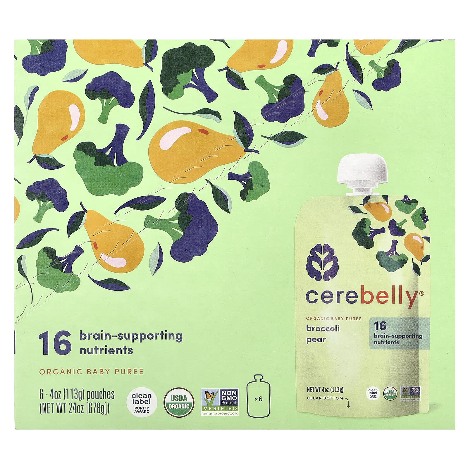 Cerebelly Organic Baby Puree: Brain-Boosting Broccoli & Pear - Image 1