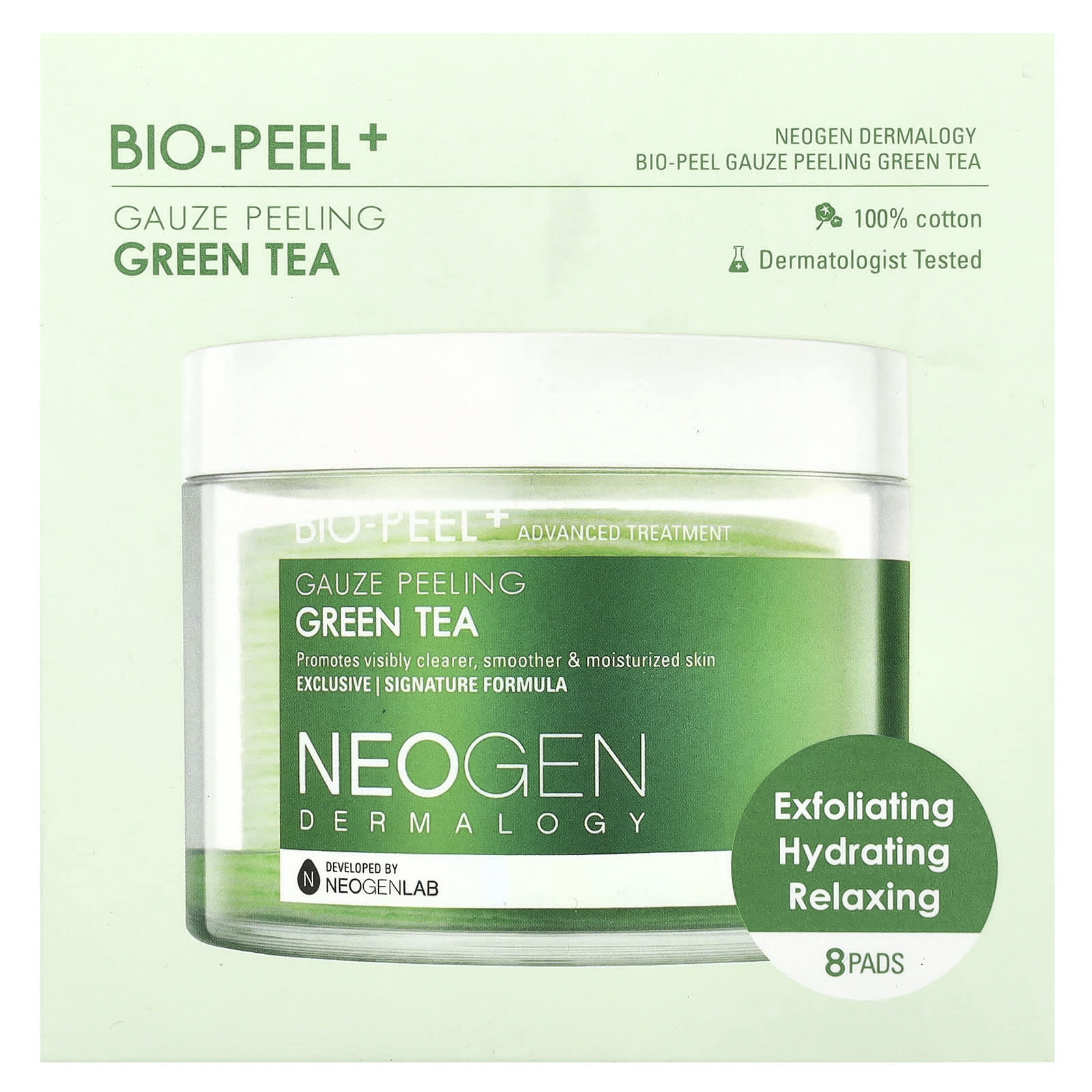 Neogen, Bio-Peel+ Gauze Peeling Green Tea, 8 Pads, 0.32 fl oz (9.5 ml) Each - Image 2