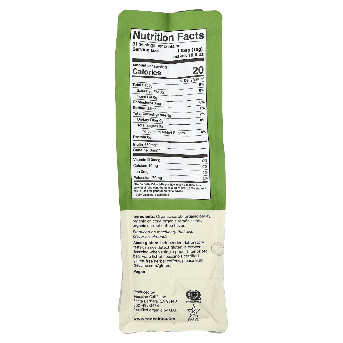 Teeccino, Organic Chicory Herbal Coffee, French Roast, Dark Roast, Caffeine Free, 11 oz (312 g) - Image 2