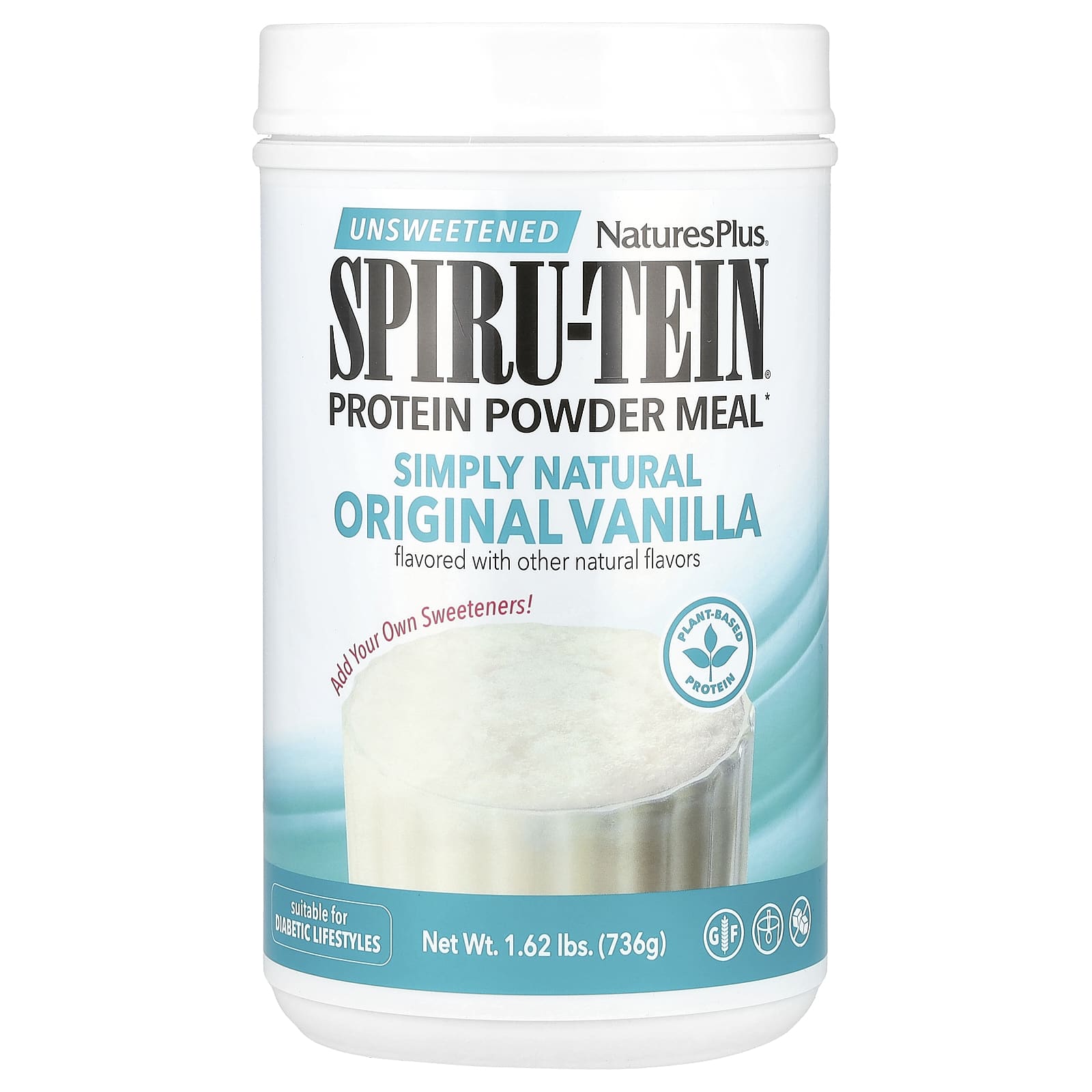 NaturesPlus, Spiru-Tein®, Protein Powder Meal, Unsweetened, Vanilla, 1.62 lbs (736 g) - Image 1