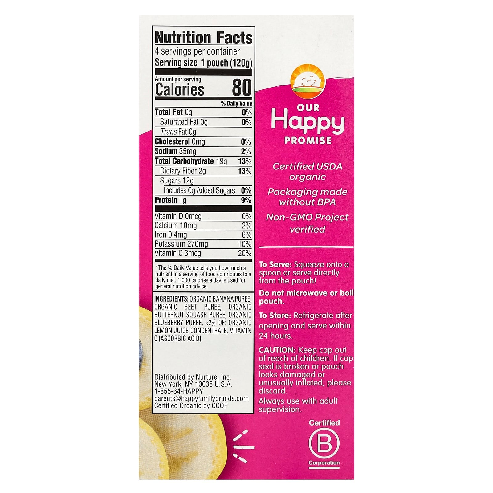 Happy Family Organics Stage 4 Veggie & Fruit Blend Pouches, 4.22 oz (120g) - 4 Pouches - Image 2