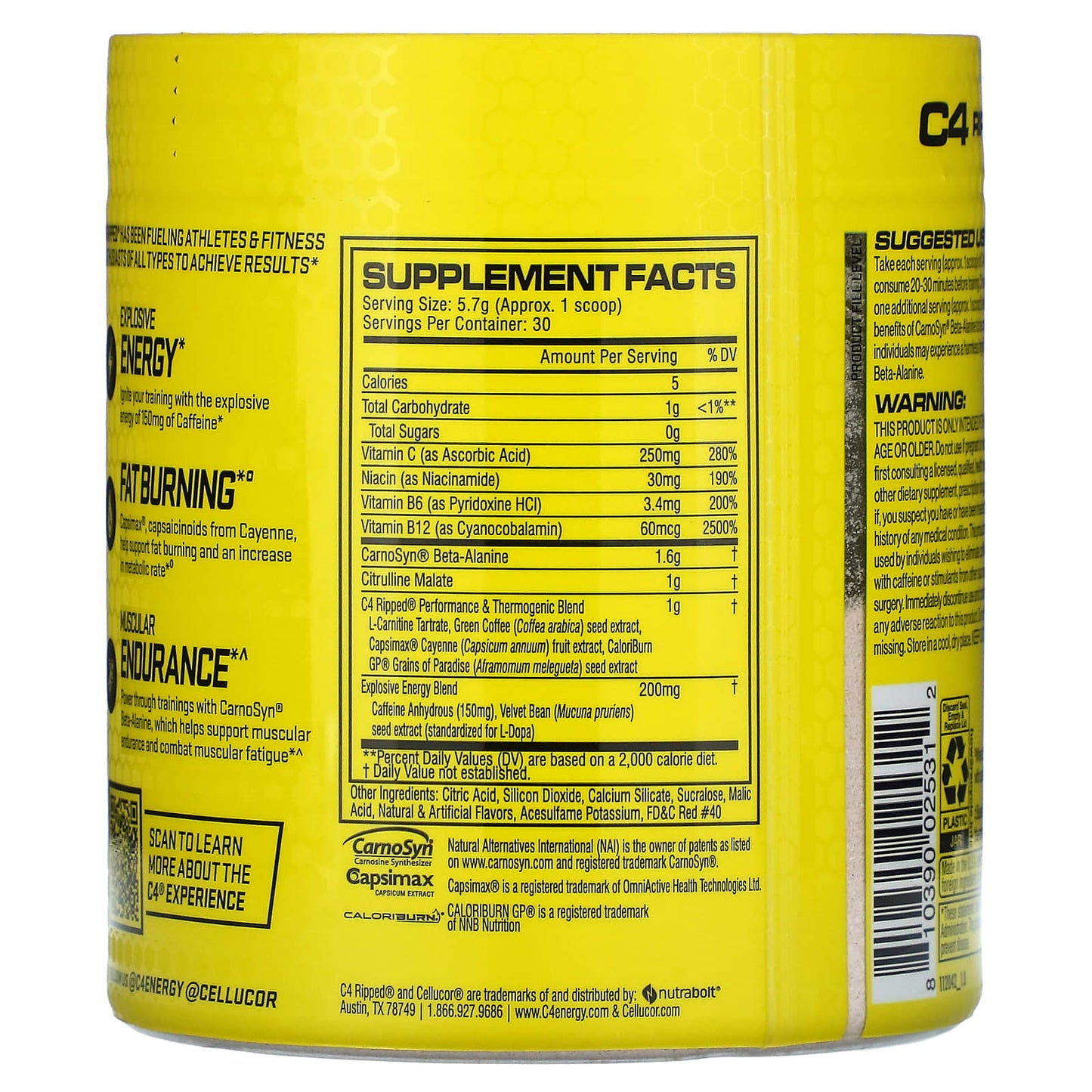 C4 Ripped Pre-Workout by Cellucor - Cherry Limeade, 30 Servings - Image 2