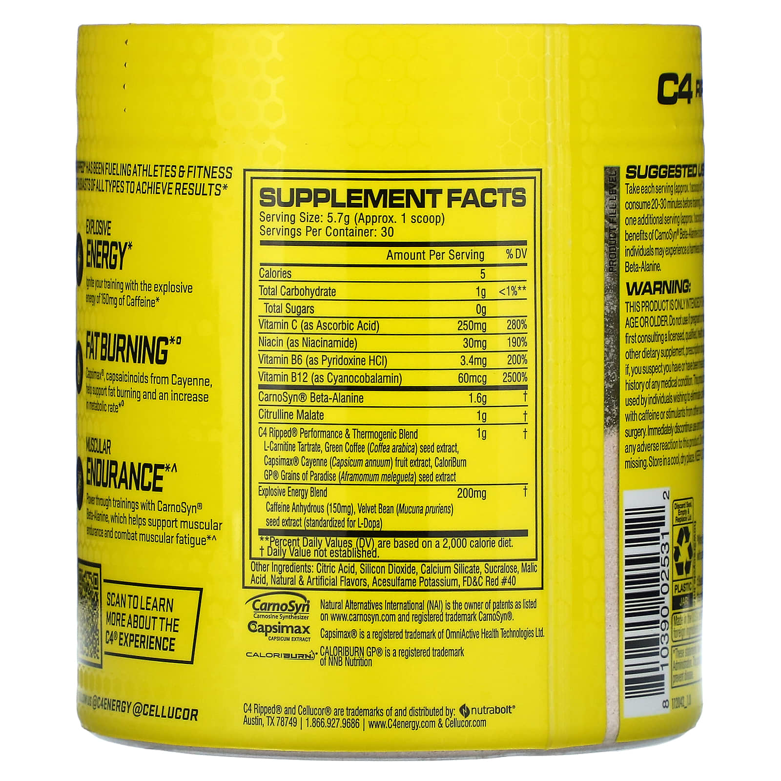 C4 Ripped Pre-Workout by Cellucor - Cherry Limeade, 30 Servings - Image 2