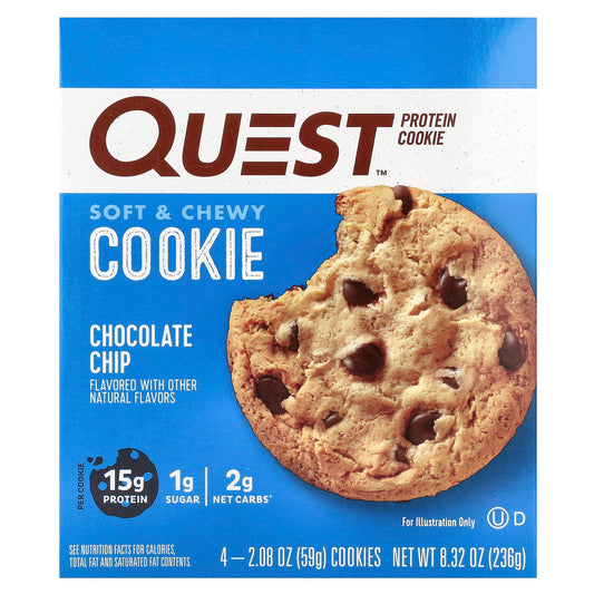 Quest Nutrition, Protein Cookie, Chocolate Chip, 4 Cookies, 2.08 oz (59 g) Each - Image 1