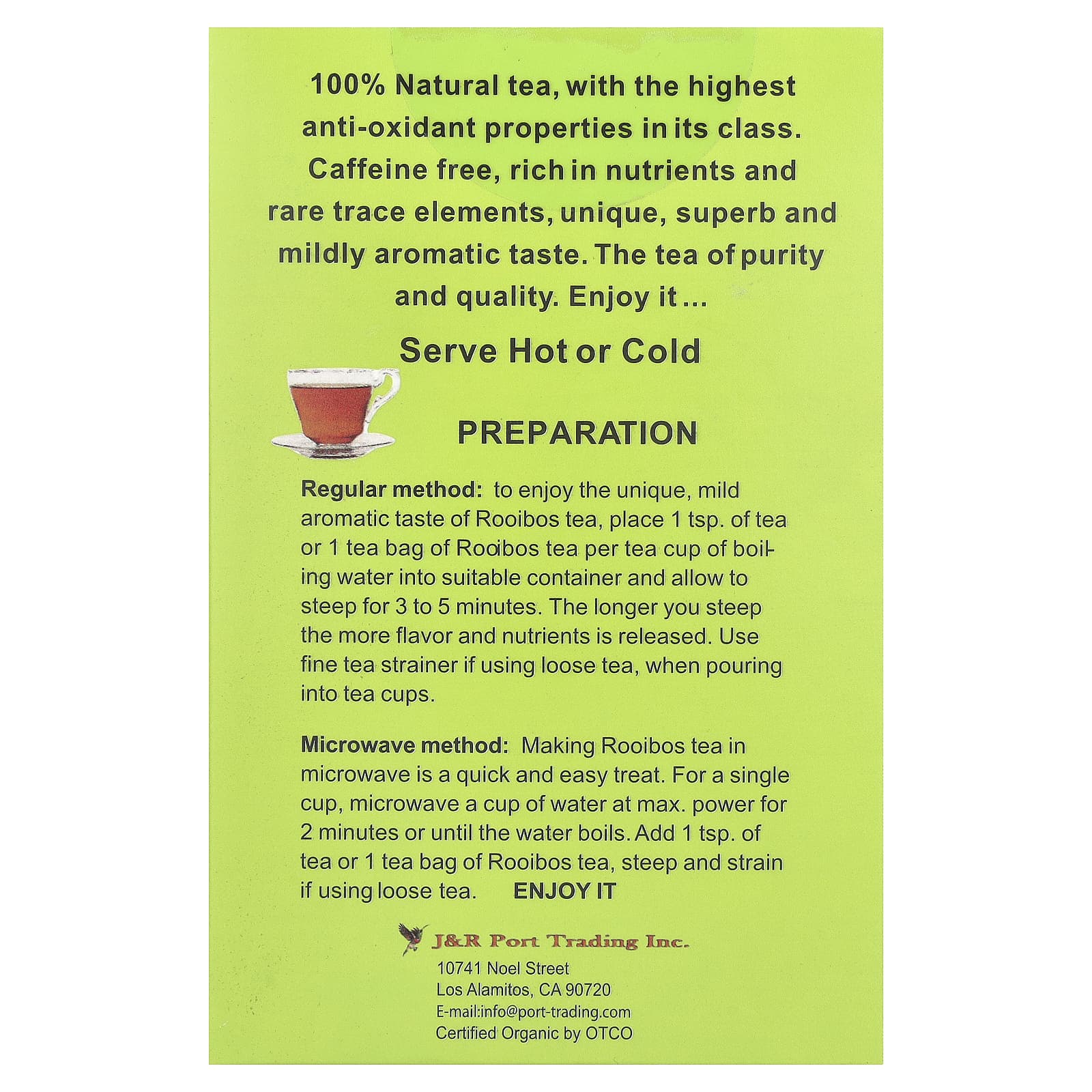 South Africa's Best Organic Green Rooibos Tea - Caffeine Free, 40 Tea Bags - Image 2