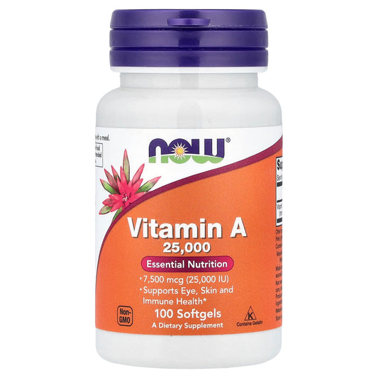 NOW Foods, Vitamin A, 7,500 mcg (25,000 IU), 100 Softgels - Image 1