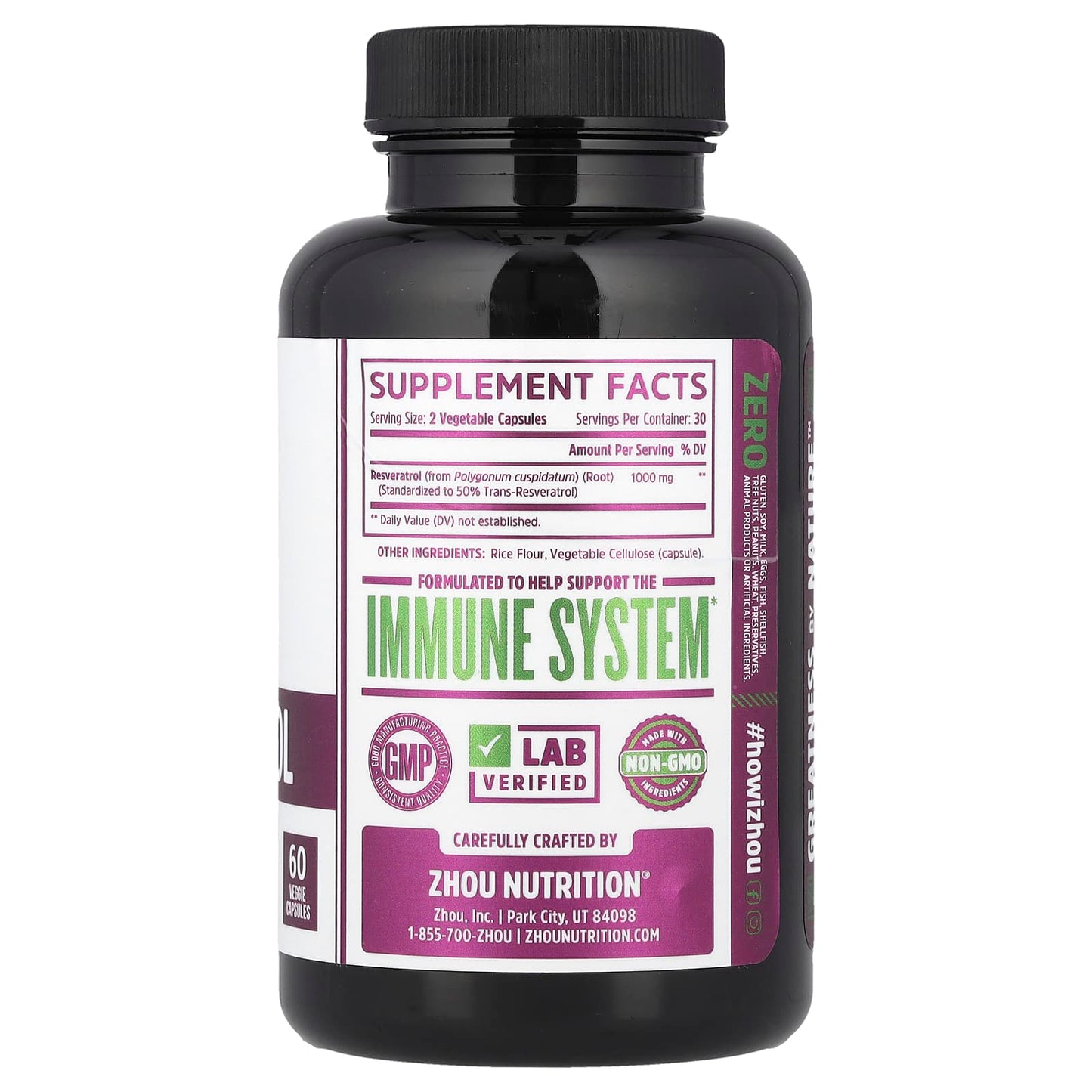 Zhou Nutrition, Resveratrol, 60 Veggie Capsules (500 mg per Capsule) - Image 2