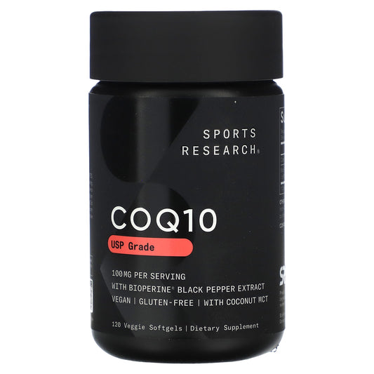 Sports Research, CoQ10, USP Grade with BioPerine, 100 mg, 120 Veggie Softgels - Image 1