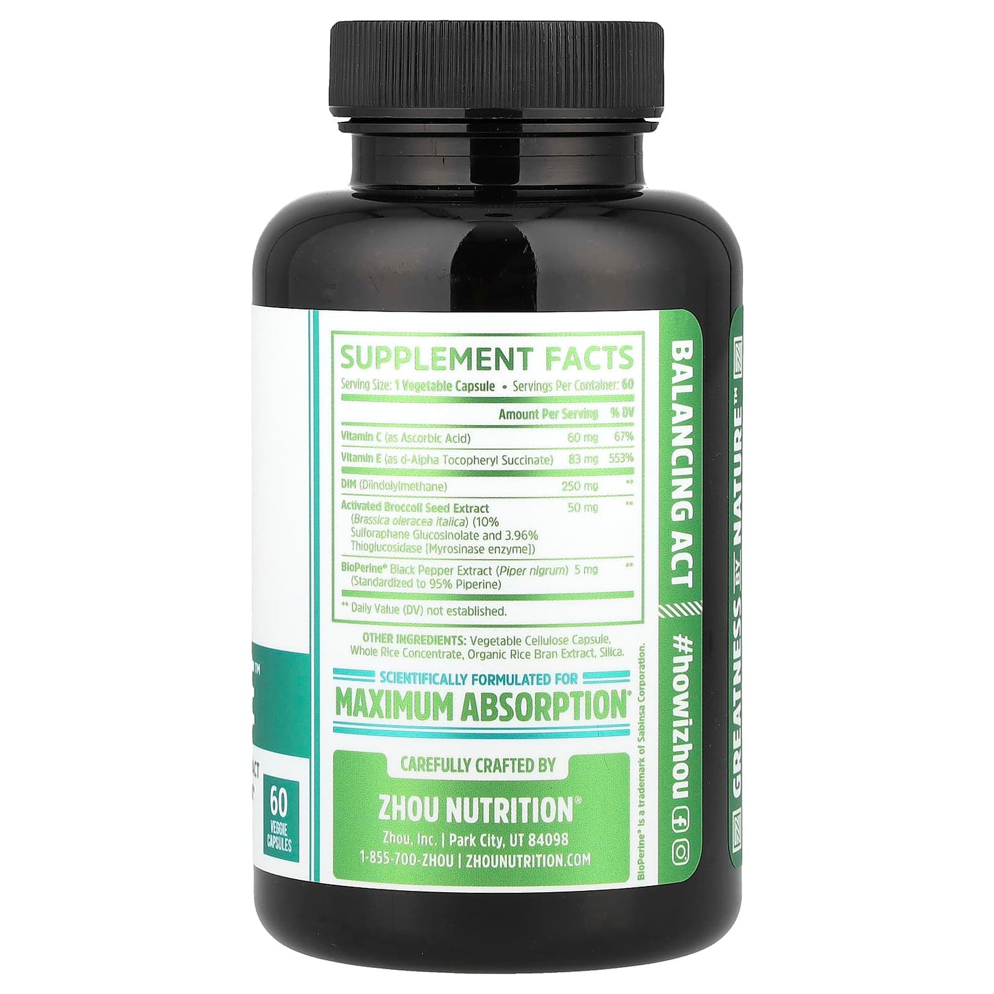 Zhou Nutrition, DIM Active™ With Activated Broccoli Extract, 60 Veggie Capsules - Image 2