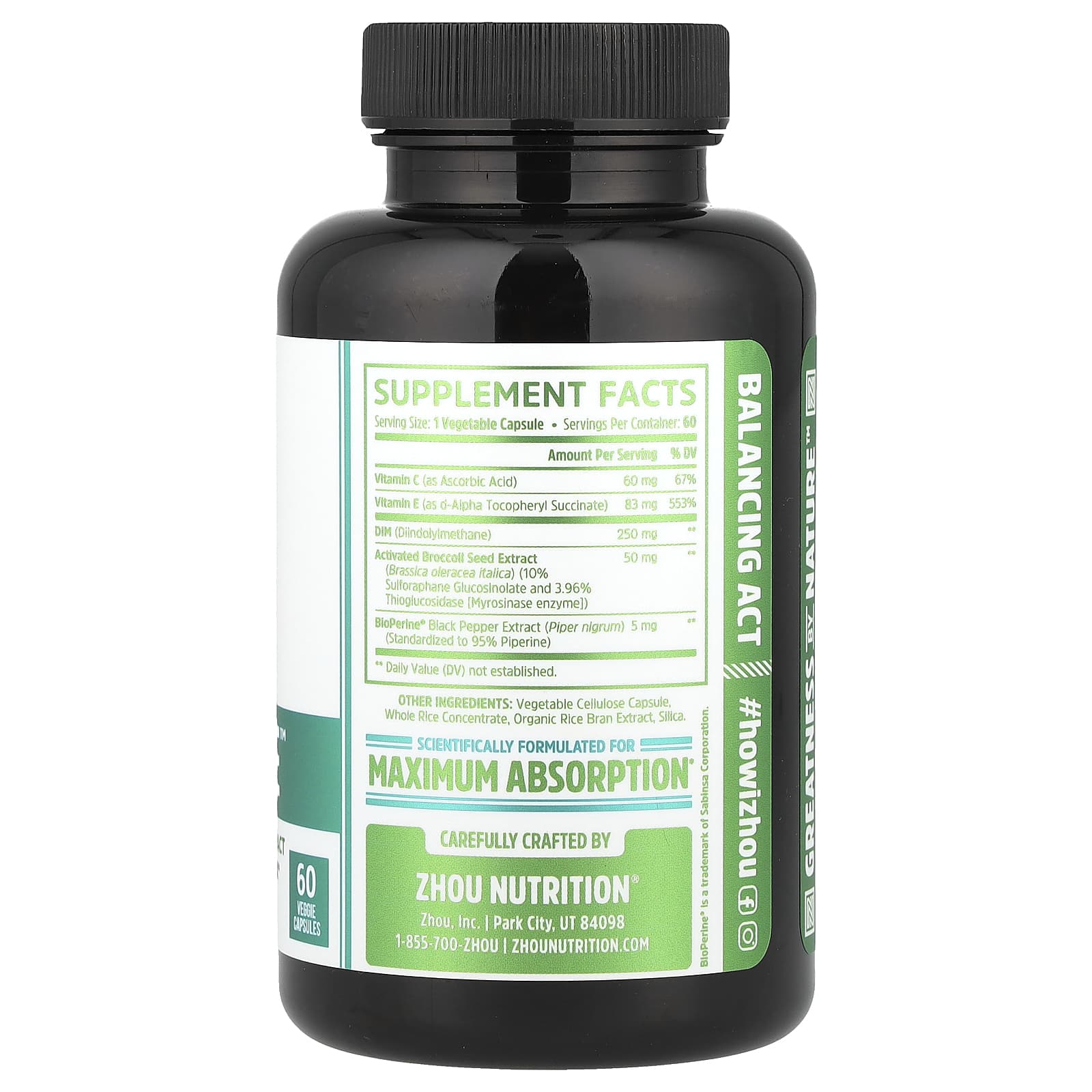 Zhou Nutrition, DIM Active™ With Activated Broccoli Extract, 60 Veggie Capsules - Image 2