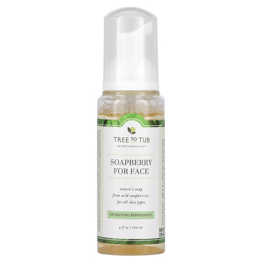 Tree To Tub, Soapberry Gentle Foaming Face Wash Cleanser, Oil Free, pH Balanced for Oily, Sensitive Skin, Awakening Peppermint, 4 fl oz (120 ml) - Image 1