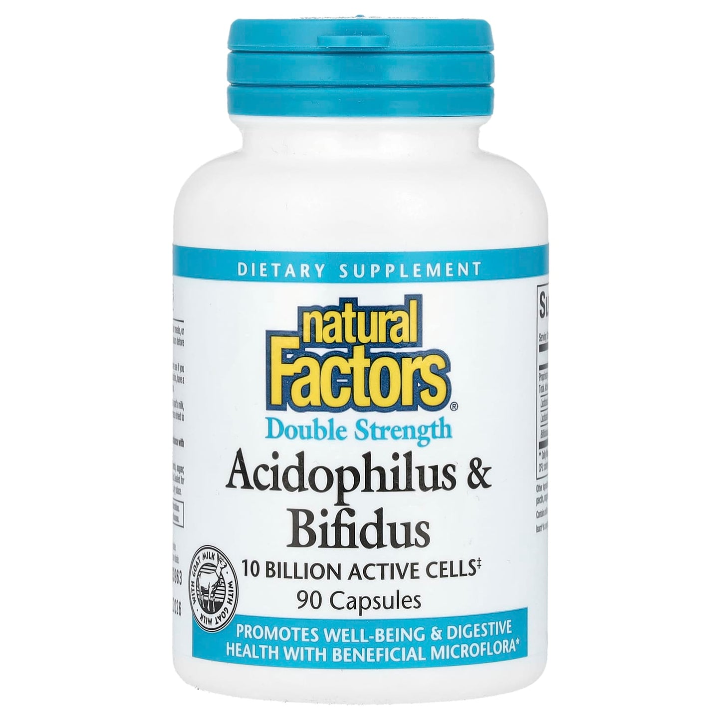 Natural Factors, Acidophilus & Bifidus, Double Strength, 10 Billion CFU, 90 Capsules - Image 1
