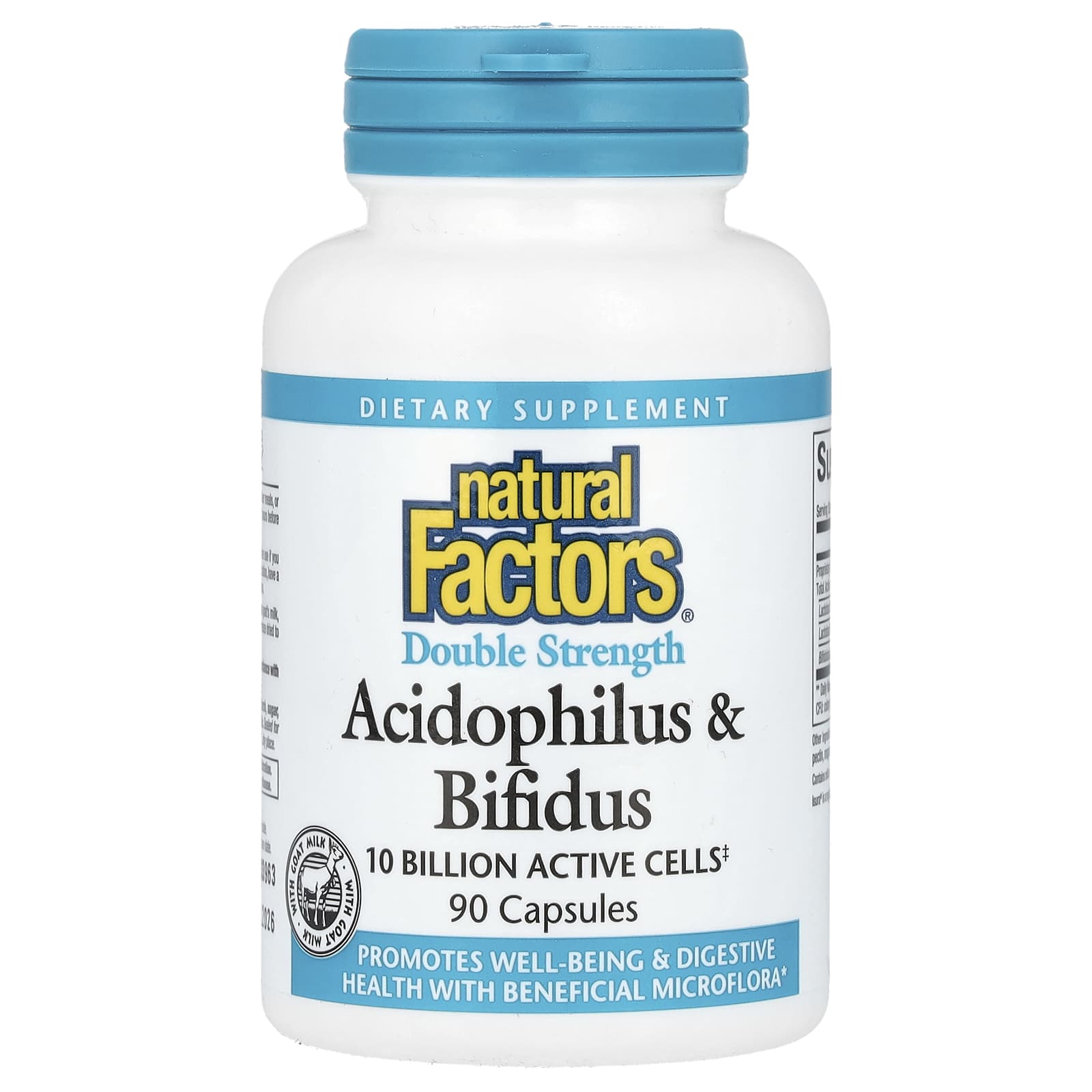 Natural Factors, Acidophilus & Bifidus, Double Strength, 10 Billion CFU, 90 Capsules - Image 1