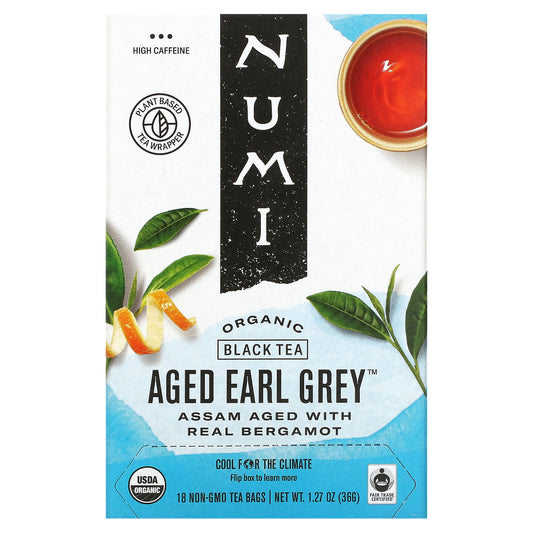 Numi Tea, Organic Black Tea, Aged Earl Grey, 18 Tea Bags, 1.27 oz (36 g) - Image 1