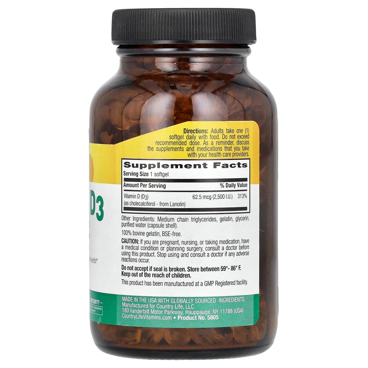 Country Life Vitamin D3 2500 IU - Healthy Bones & Immune Support - Image 2