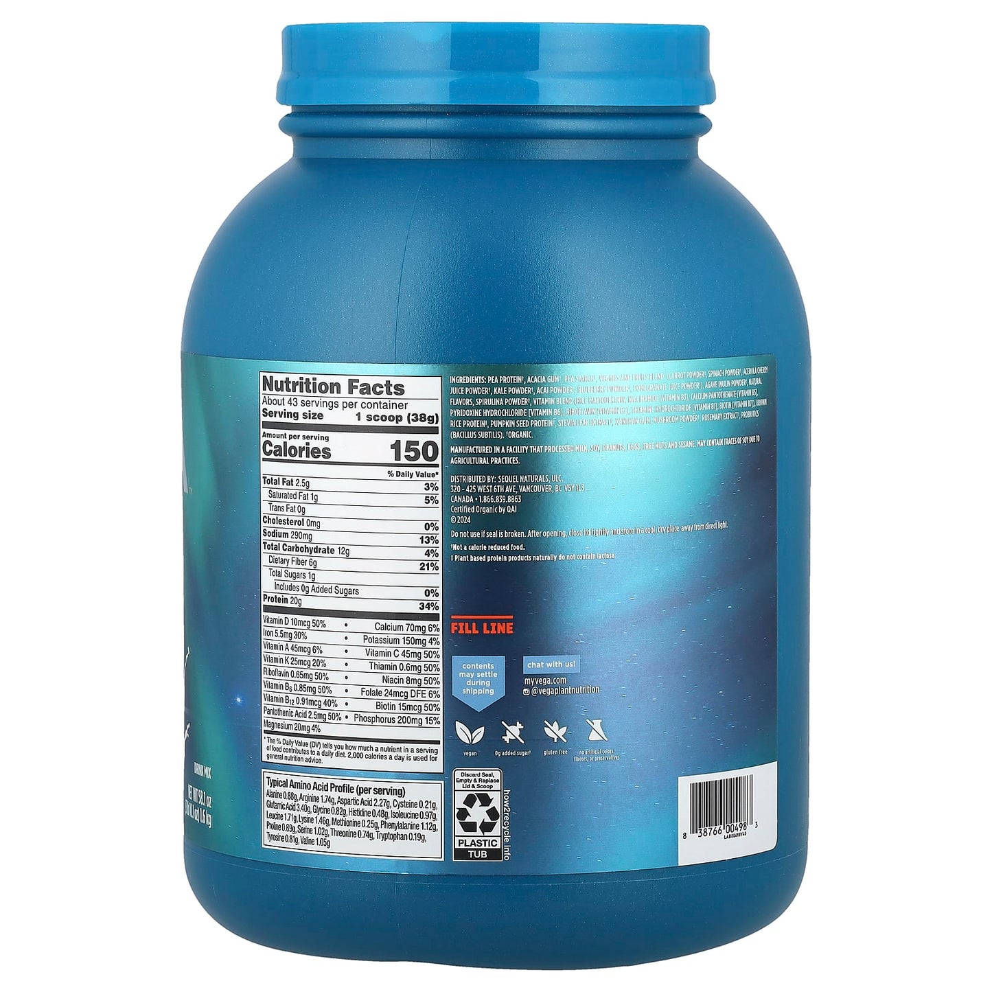 Vega, Organic Plant-Based Protein, Premium All-In-One Nutrition, French Vanilla , 3 lb 10.1 oz (1.6 kg) - Image 2