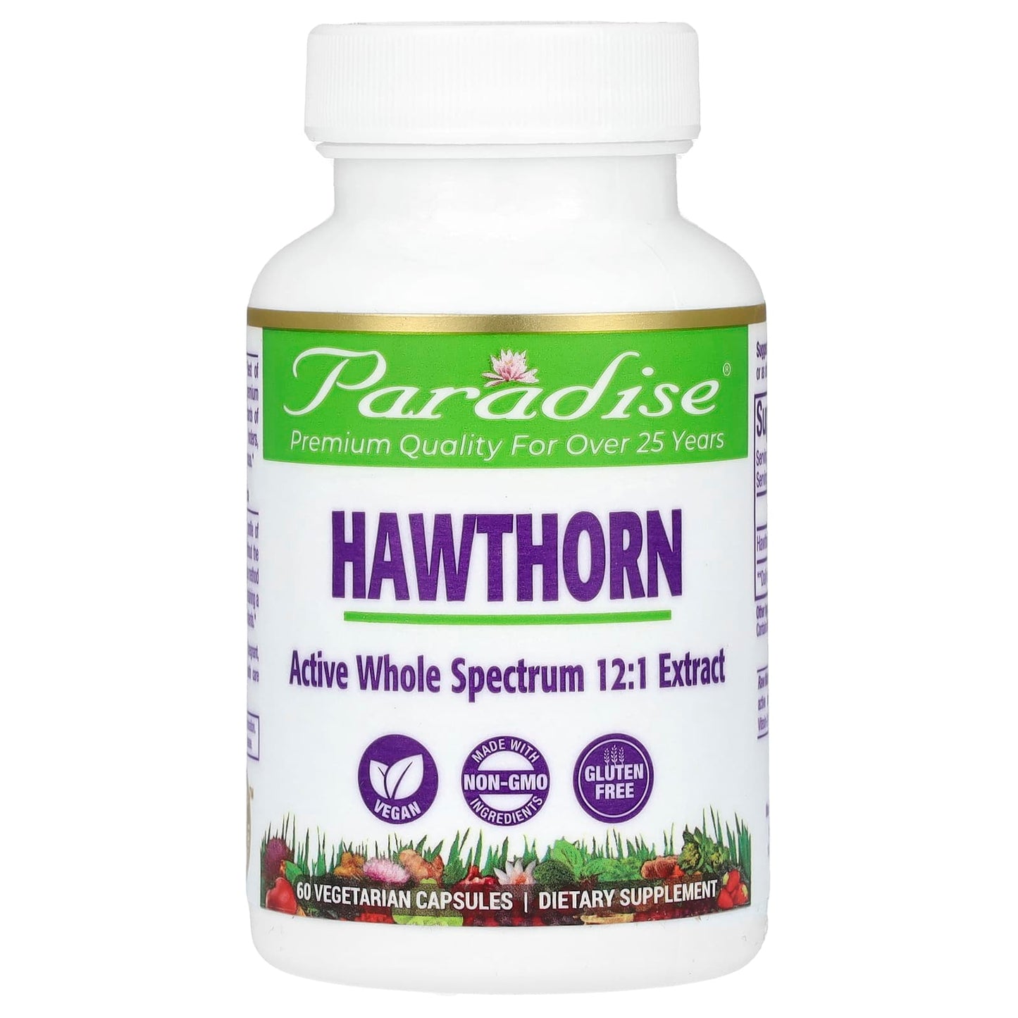 Paradise Herbs, Hawthorn, 250 mg, 60 Vegetarian Capsules - Image 1
