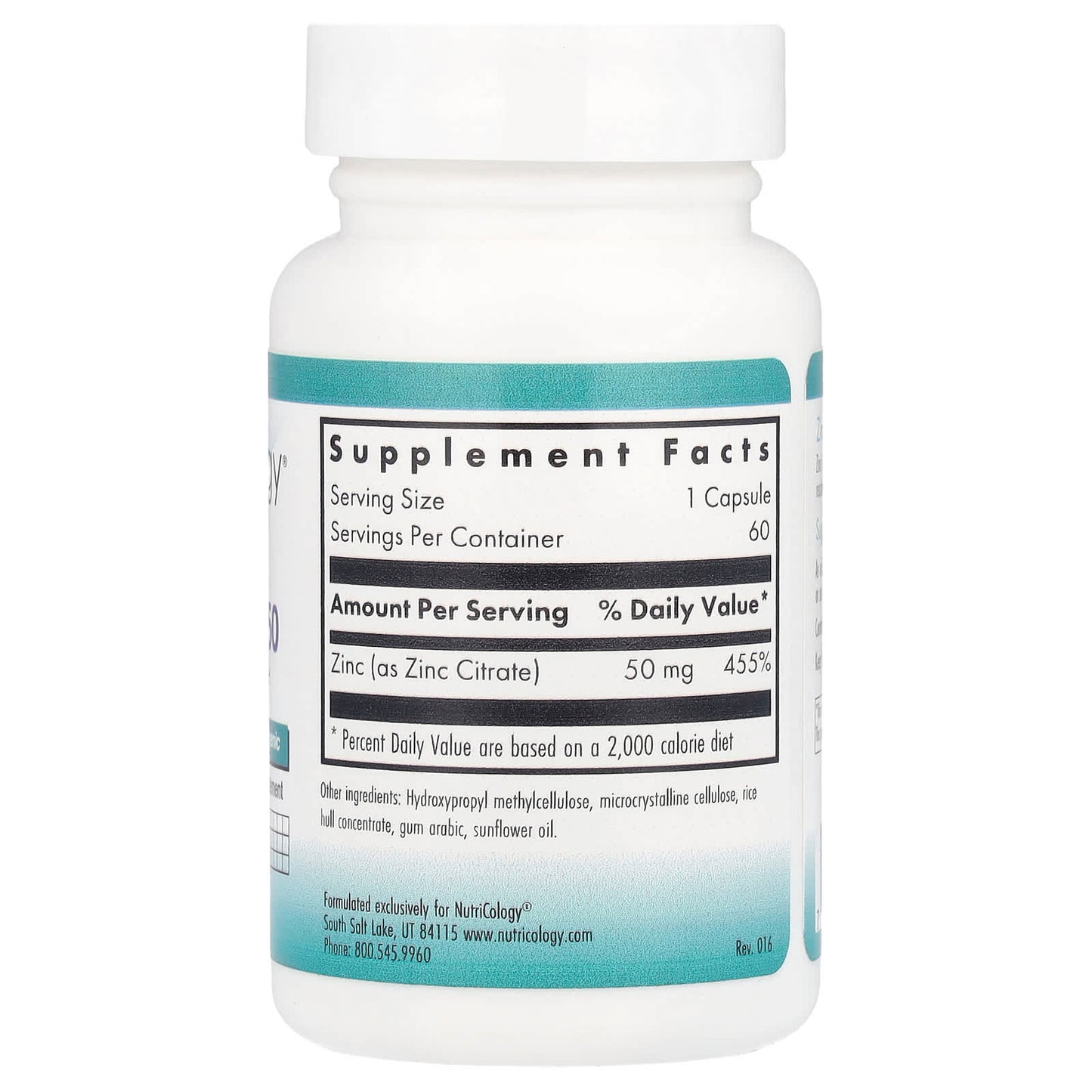 Nutricology, Zinc Citrate 50, 50 mg , 60 Vegetarian Capsules - Image 2