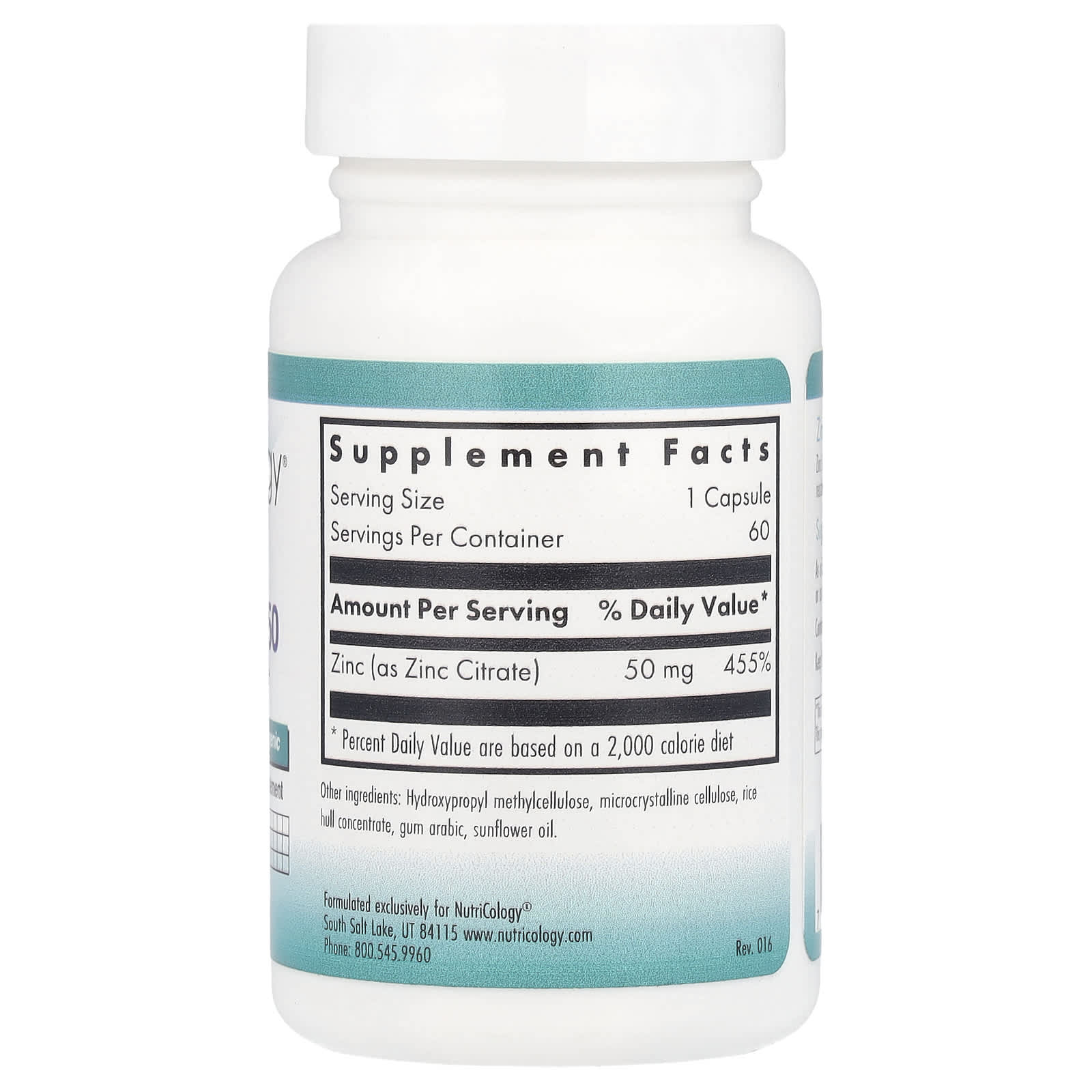 Nutricology, Zinc Citrate 50, 50 mg , 60 Vegetarian Capsules - Image 2