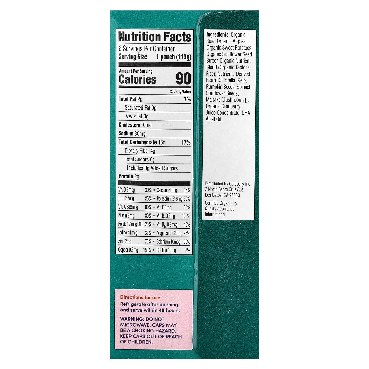 Organic Baby Food Pouches, Brain-Supporting Nutrients, 6 Pouches, 4 oz Each - Image 2