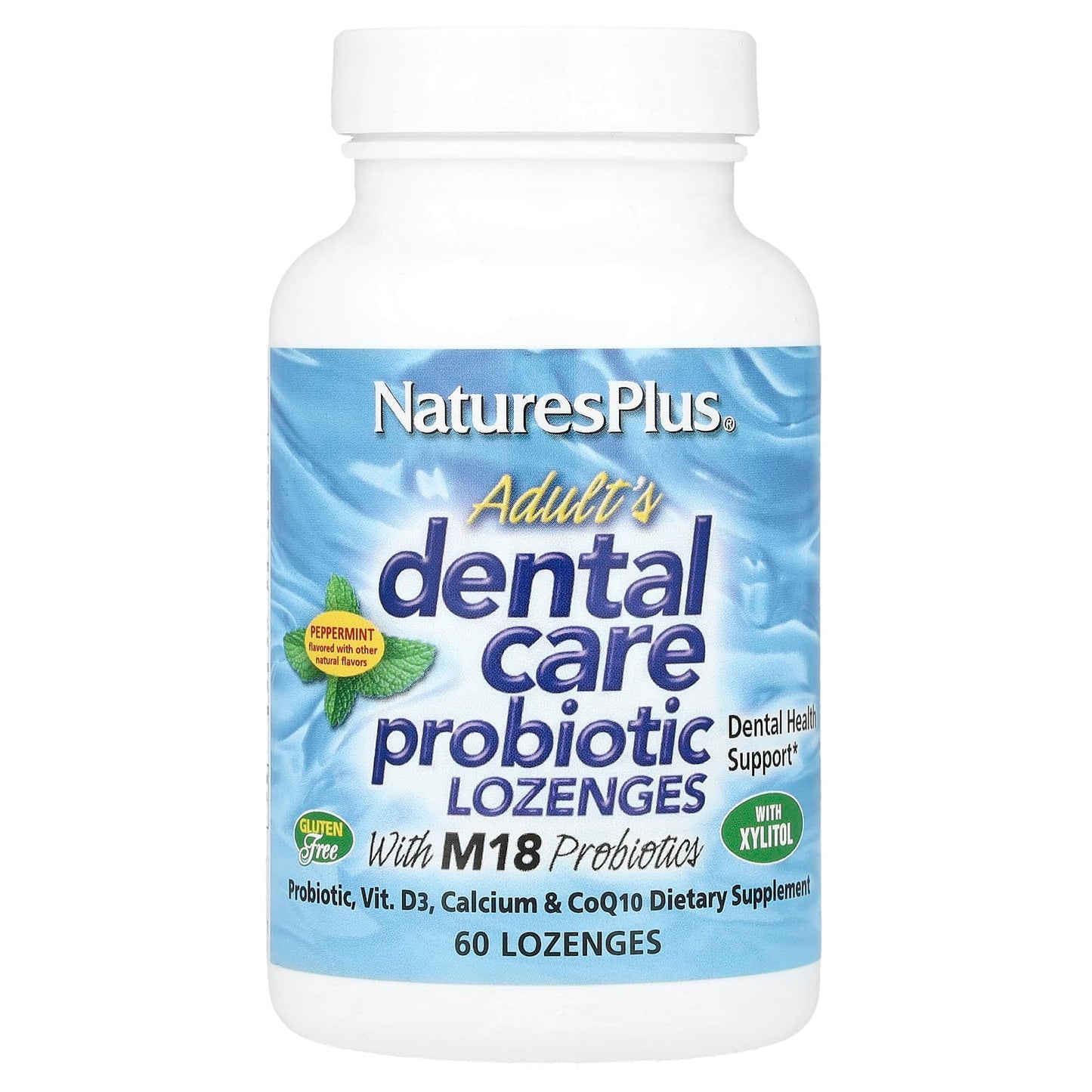 NaturesPlus, Adult's Dental Care Probiotic Lozenges, Peppermint , 60 Lozenges - Image 1