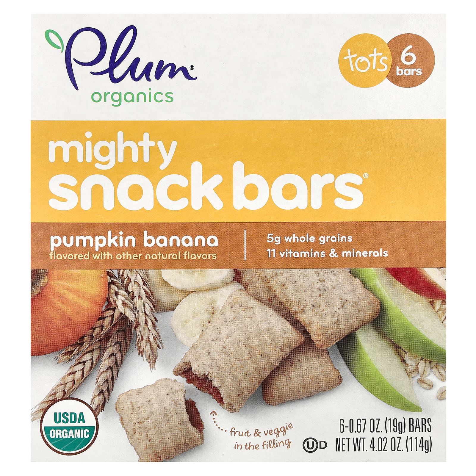 Plum Organics, Mighty Snack Bars, Tots, Pumpkin Banana, 6 Bars, 0.67 oz (19 g) Each - Image 1