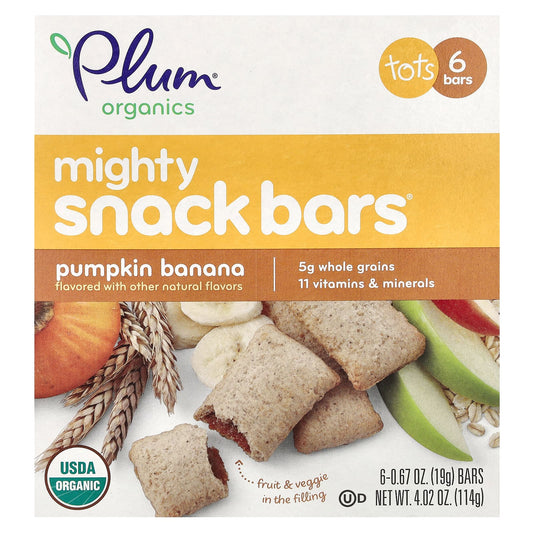 Plum Organics, Mighty Snack Bars, Tots, Pumpkin Banana, 6 Bars, 0.67 oz (19 g) Each - Image 1