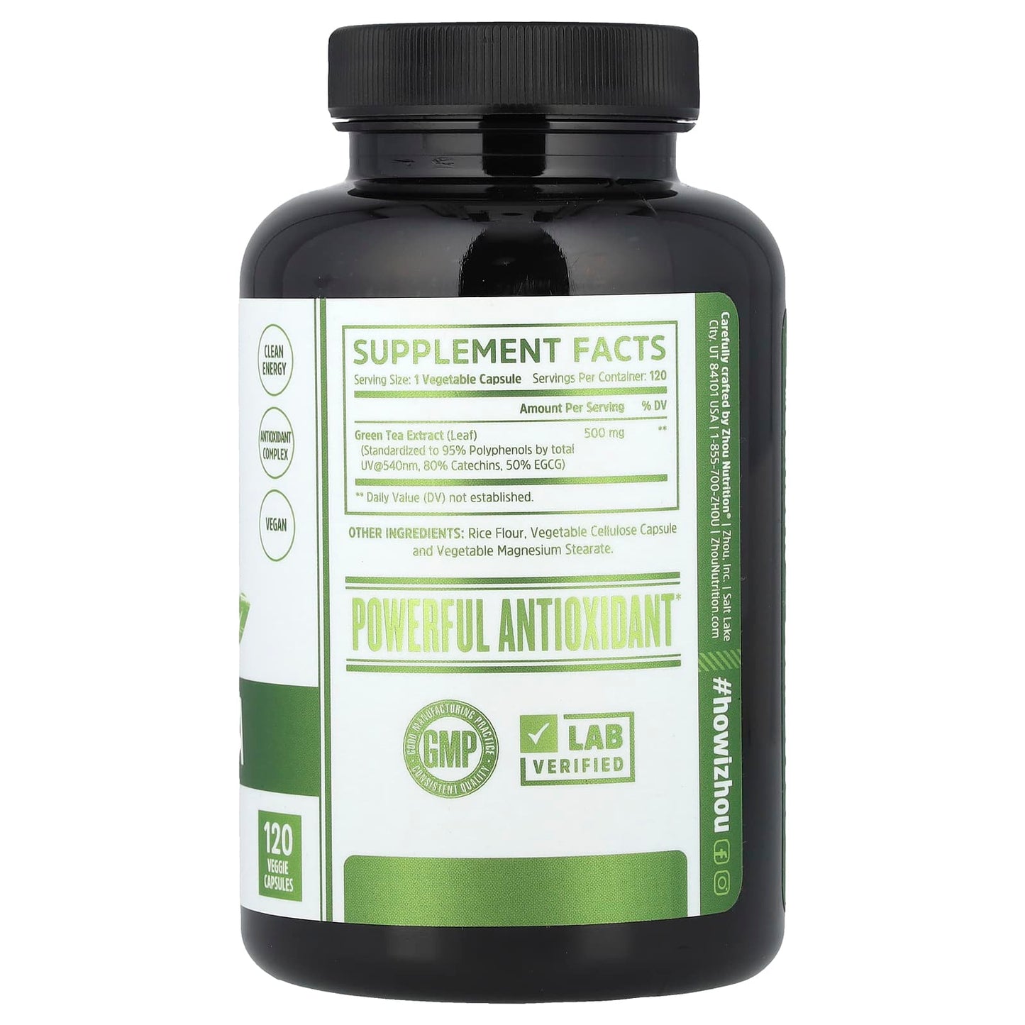 Zhou Nutrition, Green Tea Extract, 500 mg, 120 Veggie Capsules - Image 2
