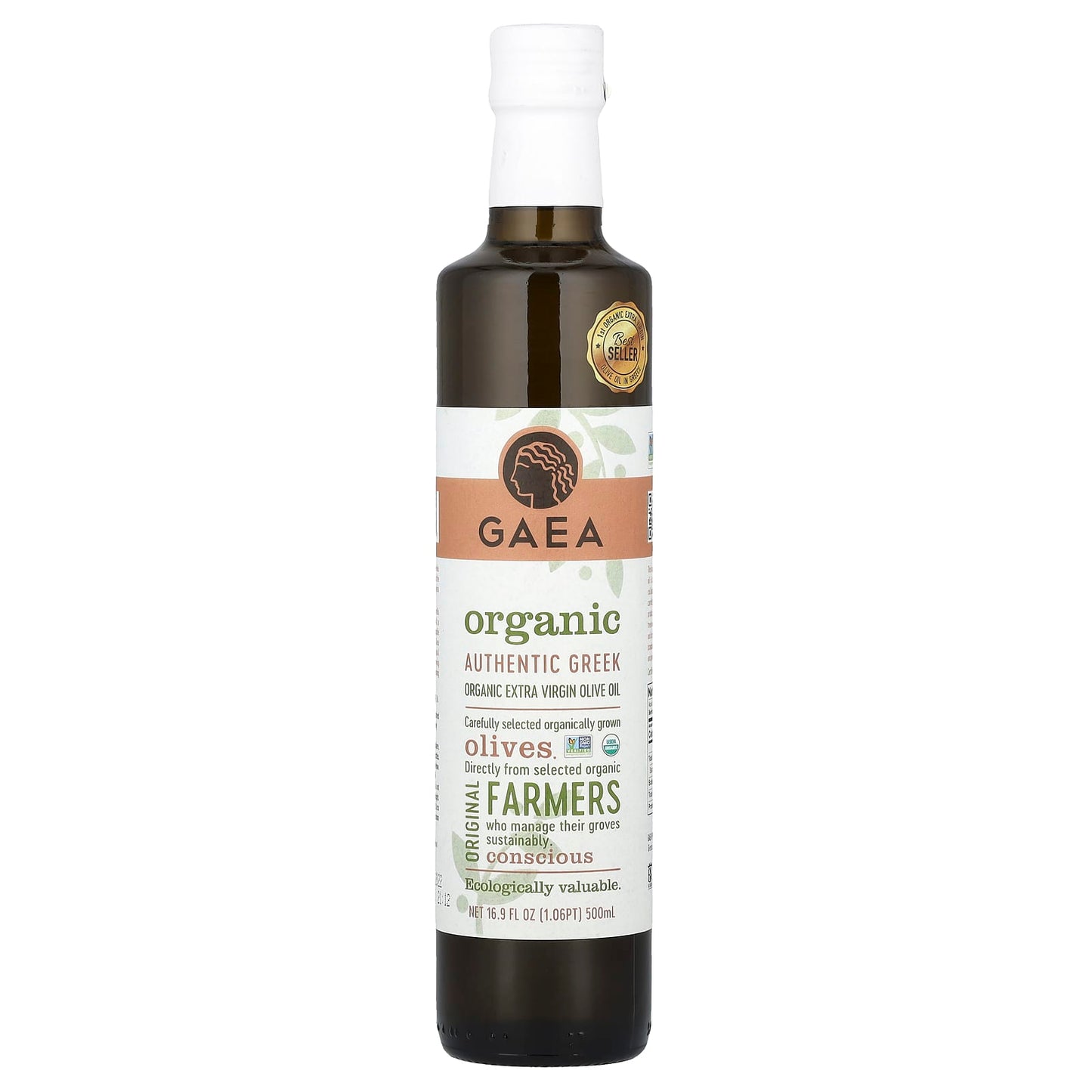 Gaea Organic Extra Virgin Olive Oil, 16.9 fl oz (500 ml) | Greek Olive Oil - Image 1