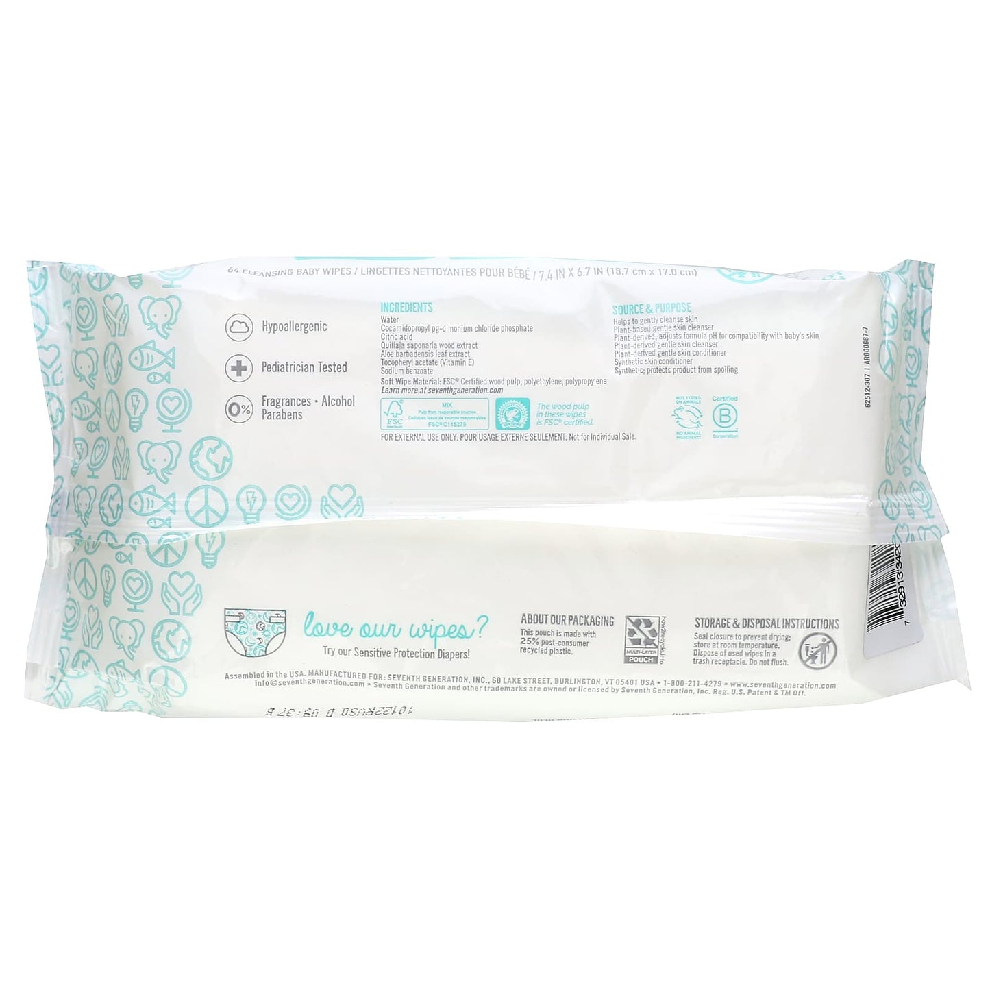 Seventh Generation, Sensitive Protection Cleansing Baby Wipes, 64 Wipes - Image 2