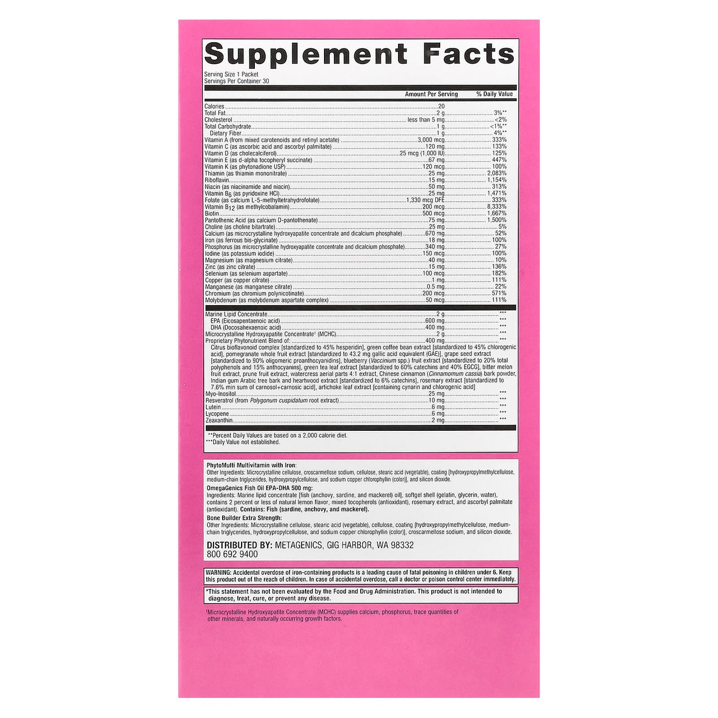 Metagenics, Wellness Essentials®, Women's Daily Packs, 30 Packets - Image 2