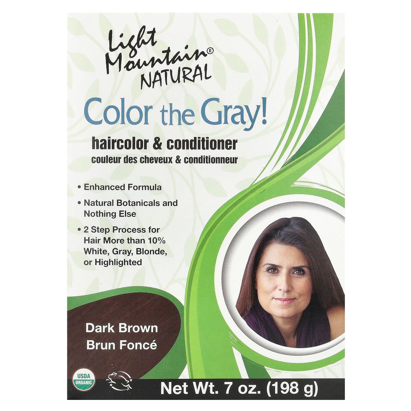 Light Mountain, Color the Gray!, Natural Hair Color & Conditioner, Dark Brown, 7 oz (198 g) - Image 1