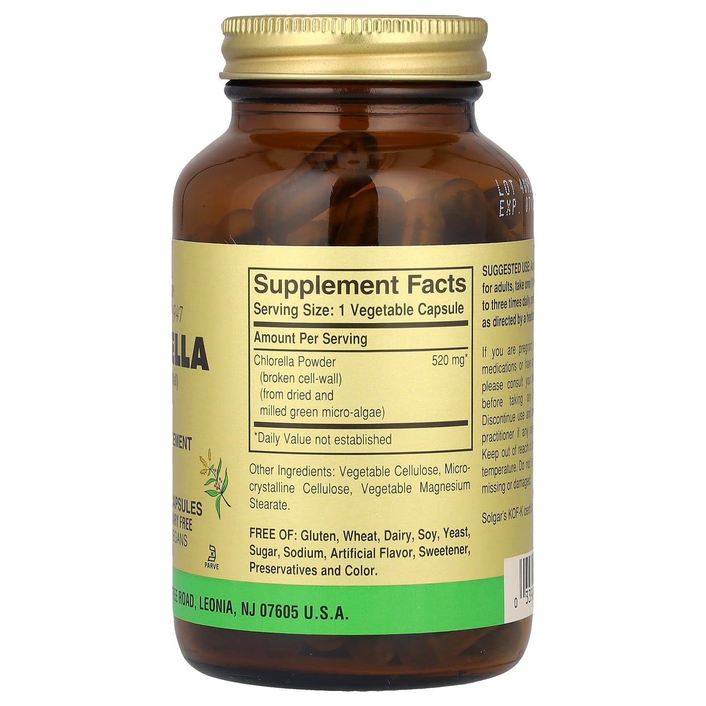 Solgar, Chlorella (Broken Cell-Wall), 100 Vegetable Capsules (520 mg per Capsule) - Image 2