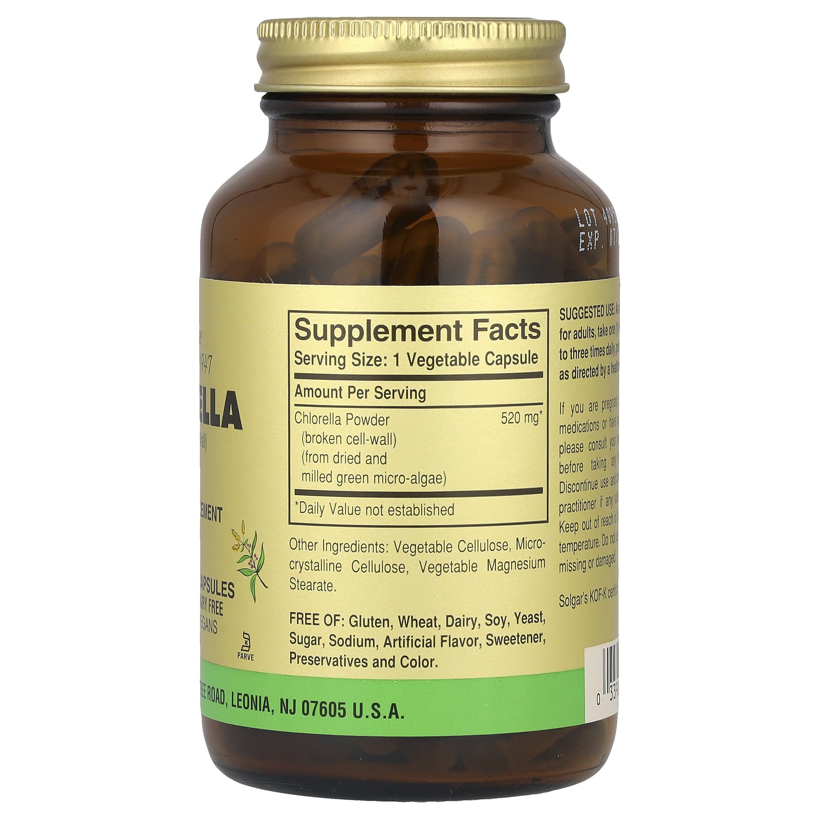 Solgar, Chlorella (Broken Cell-Wall), 100 Vegetable Capsules (520 mg per Capsule) - Image 2