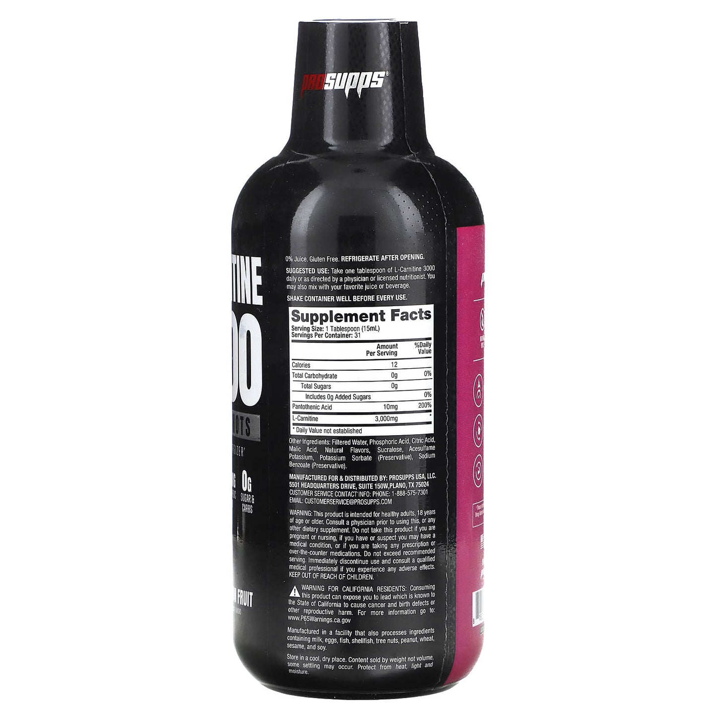 ProSupps, L-Carnitine 3000, Liquid Shots, Dragon Fruit, 16 fl oz (473 ml) - Image 2