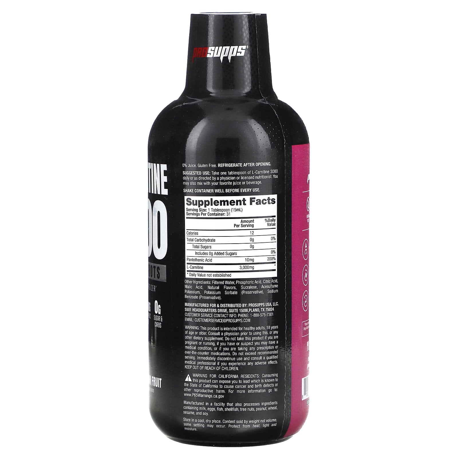 ProSupps, L-Carnitine 3000, Liquid Shots, Dragon Fruit, 16 fl oz (473 ml) - Image 2